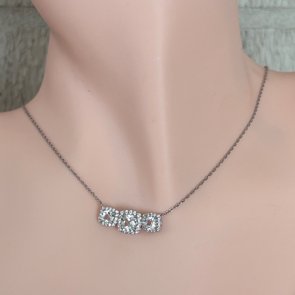 Cushion Cut 2.50 ct Genuine White Sapphire Station Necklace Sterling Silver 18"
